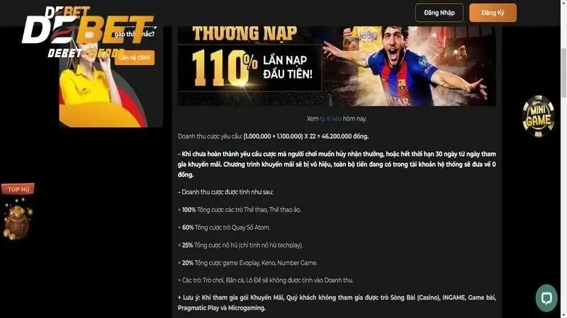Thưởng 110% Lần Nạp Đầu - Cơ Hội Nhận Ưu Đãi Hấp Dẫn Khi Đăng Ký Điều kiện nhận thưởng